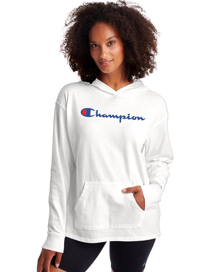 Champion Hoodie Dames - Wit - Midweight Jersey Script Logo ( 435069-XUN )